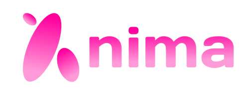 Ă€nima logo, a couple of blobs representing the "Ă€" letter + the rest of the letters with a pink to white gradient