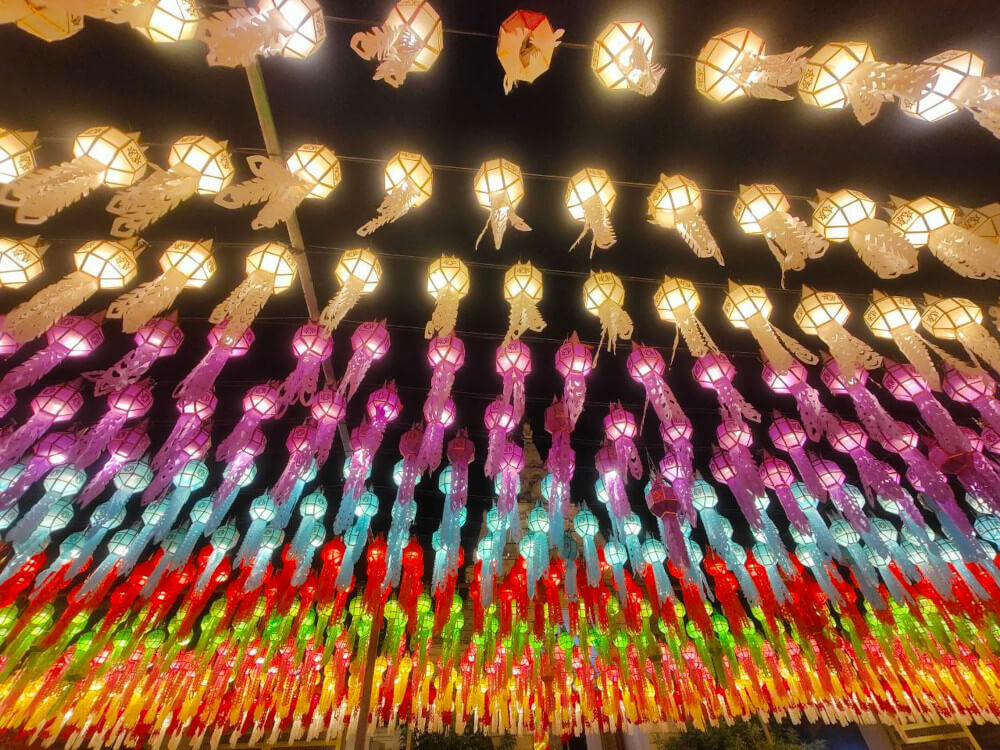 Thousands of lanterns hanging from cables